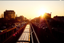 Raised Subway Track Nearing City