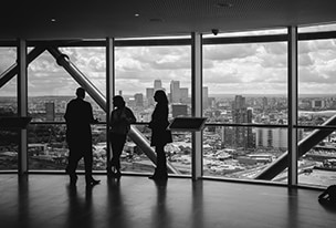 People Observing View From Building Top